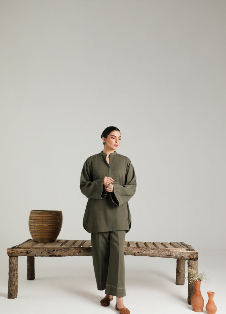 Sahar Women RTW Embroidered Cotton 2 Piece Suit Olive draft Casual Collection