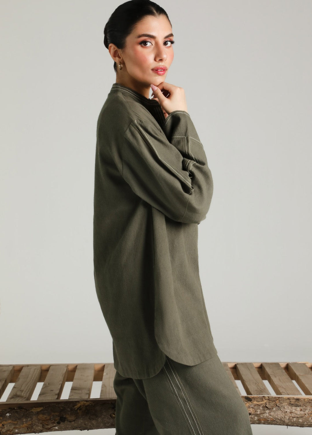Sahar Women RTW Embroidered Cotton 2 Piece Suit Olive draft Casual Collection