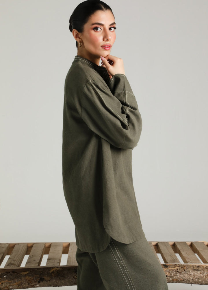 Sahar Women RTW Embroidered Cotton 2 Piece Suit Olive draft Casual Collection