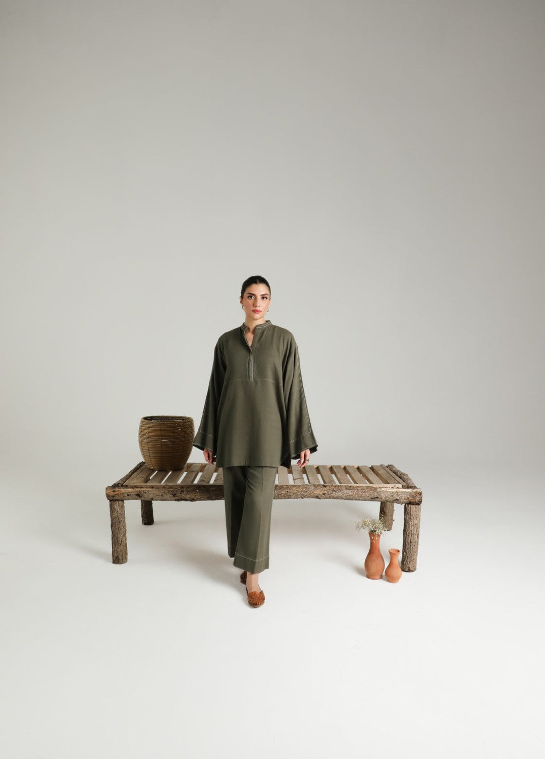 Sahar Women RTW Embroidered Cotton 2 Piece Suit Olive draft Casual Collection
