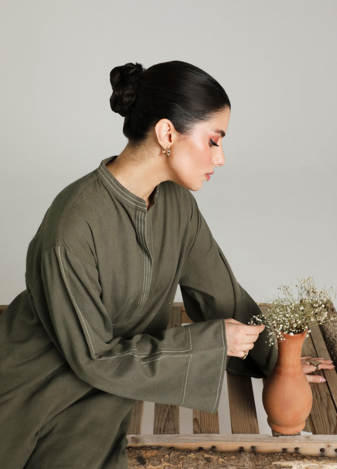 Sahar Women RTW Embroidered Cotton 2 Piece Suit Olive draft Casual Collection