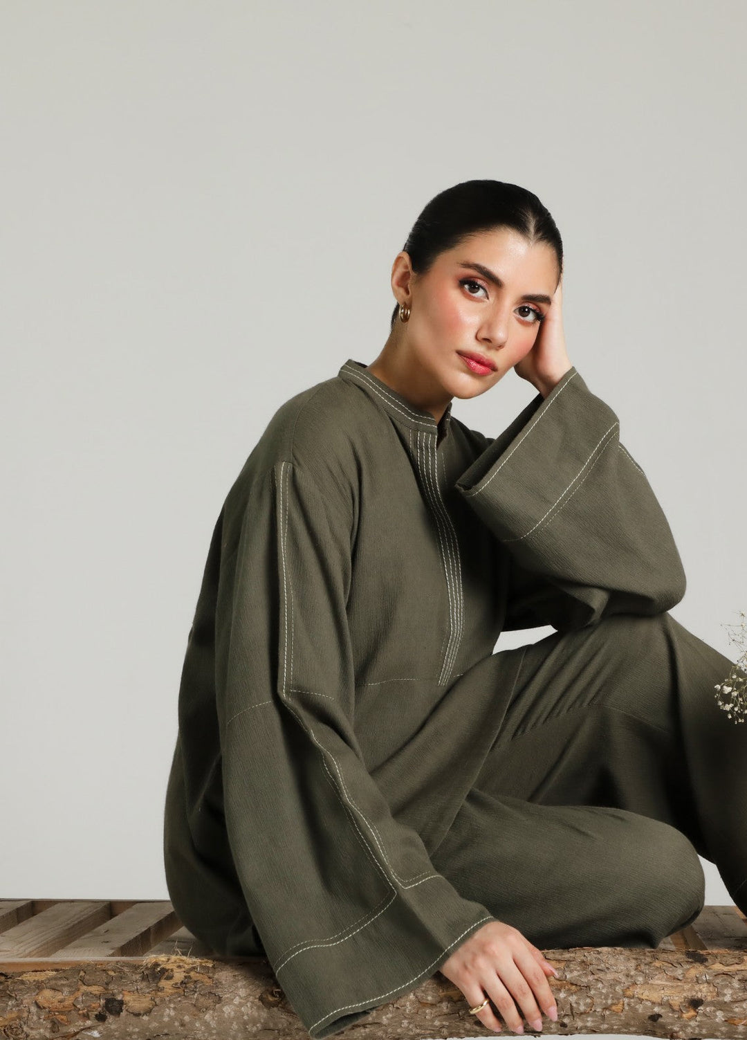 Sahar Women RTW Embroidered Cotton 2 Piece Suit Olive draft Casual Collection