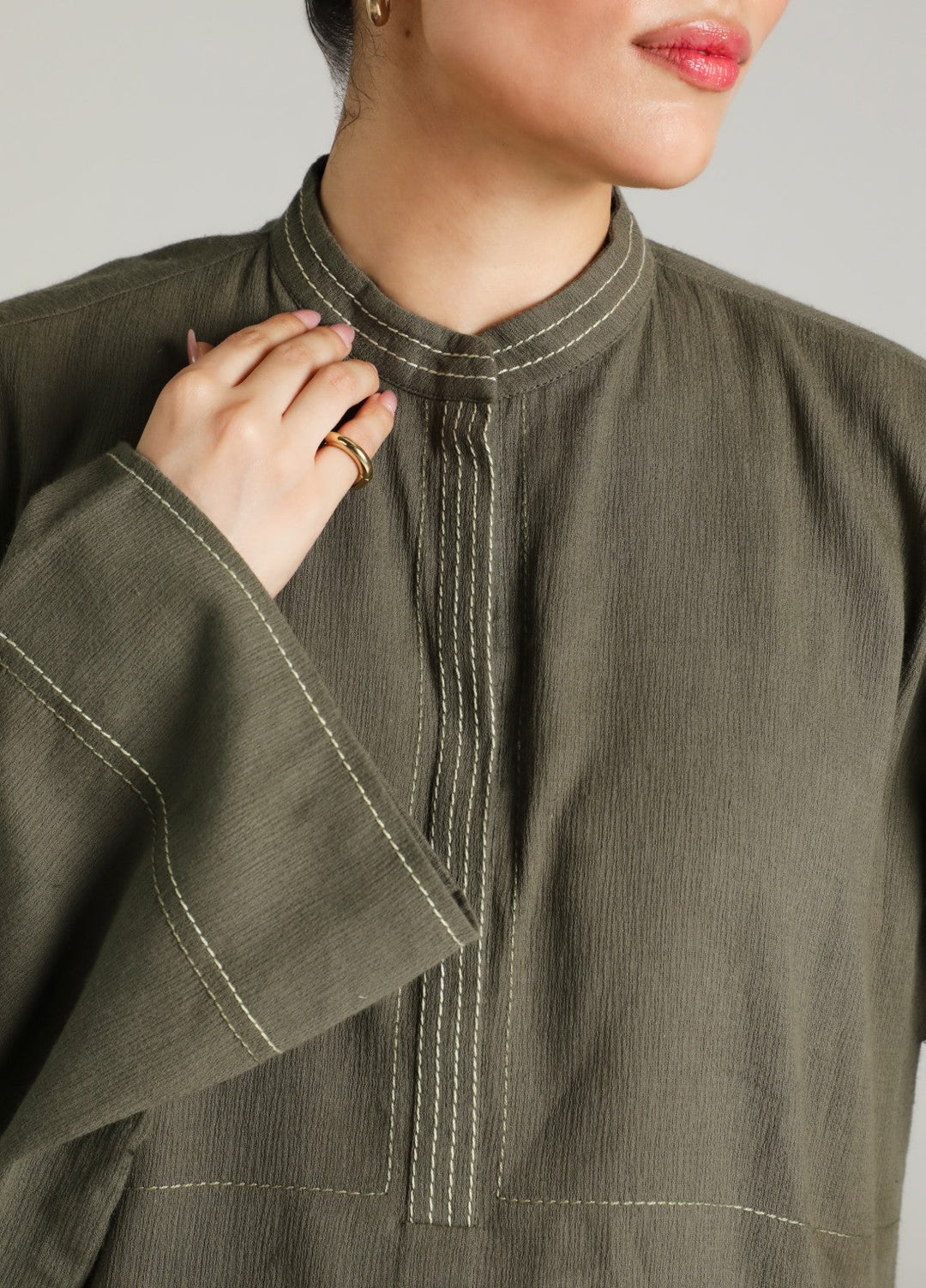 Sahar Women RTW Embroidered Cotton 2 Piece Suit Olive draft Casual Collection