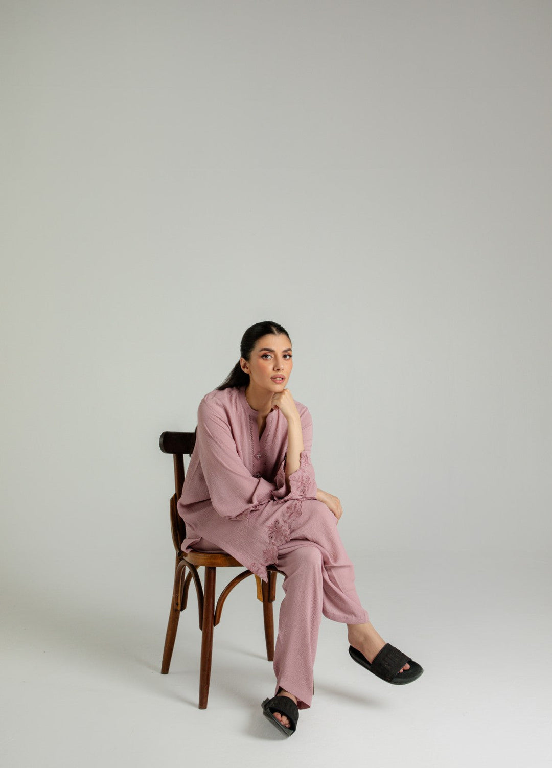 Sahar Women RTW Embroidered Cotton 2 Piece Suit Rosewood Casual Collection