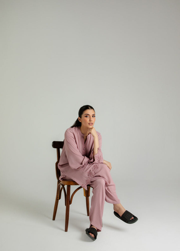 Sahar Women RTW Embroidered Cotton 2 Piece Suit Rosewood Casual Collection