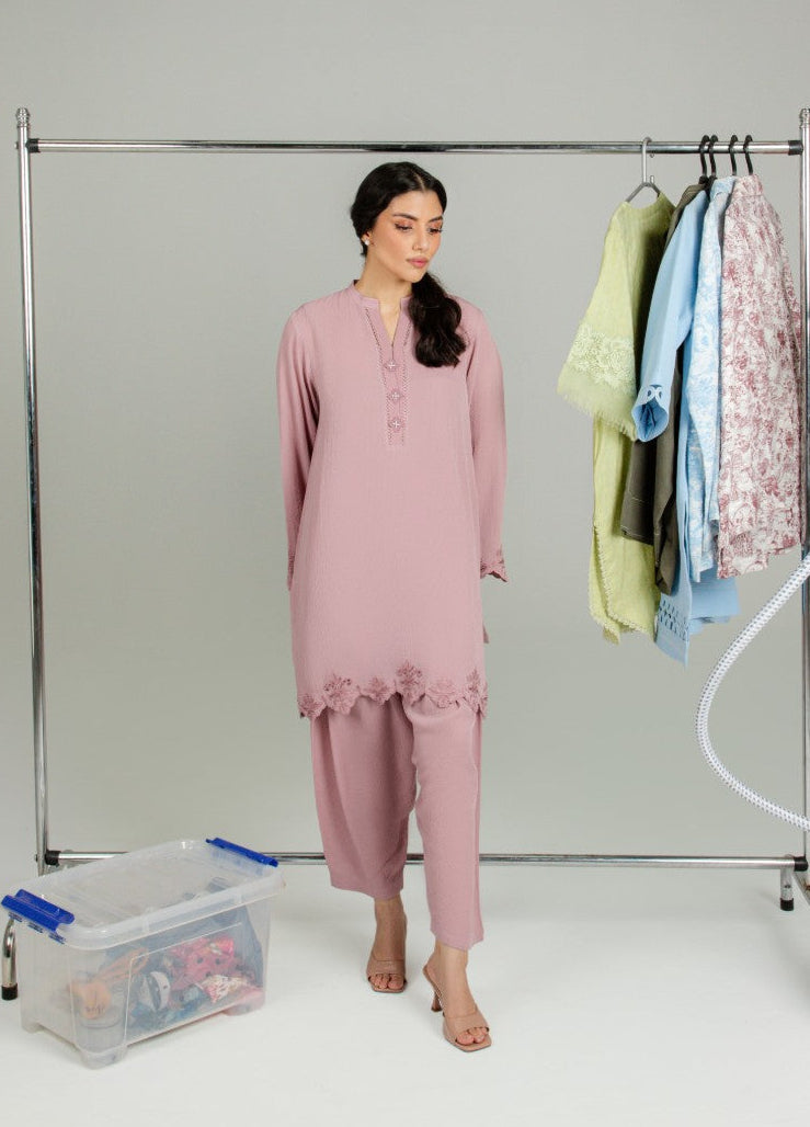 Sahar Women RTW Embroidered Cotton 2 Piece Suit Rosewood Casual Collection