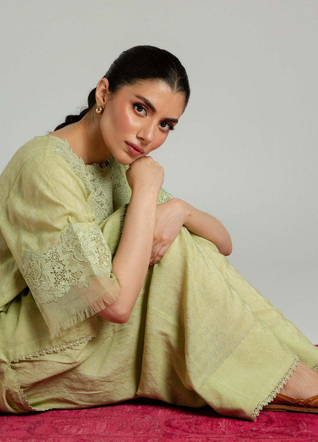 Sahar Women RTW Embroidered Cotton 2 Piece Suit Pistachio bloom Casual Collection