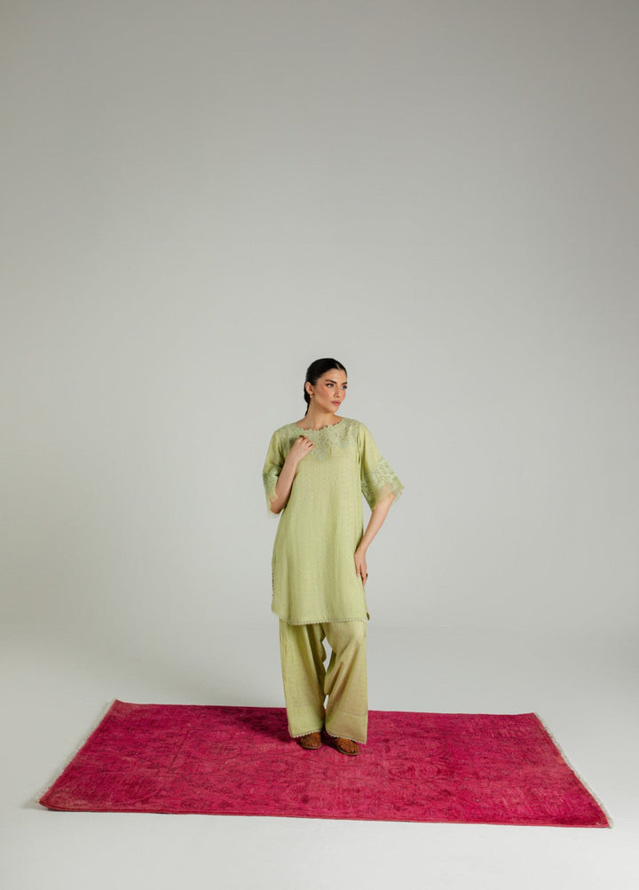 Sahar Women RTW Embroidered Cotton 2 Piece Suit Pistachio bloom Casual Collection