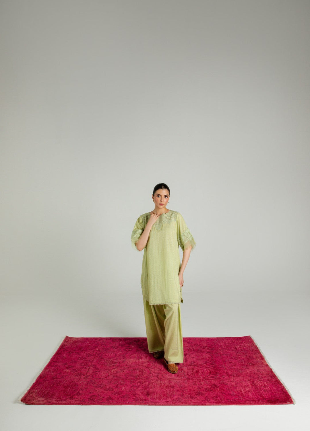 Sahar Women RTW Embroidered Cotton 2 Piece Suit Pistachio bloom Casual Collection