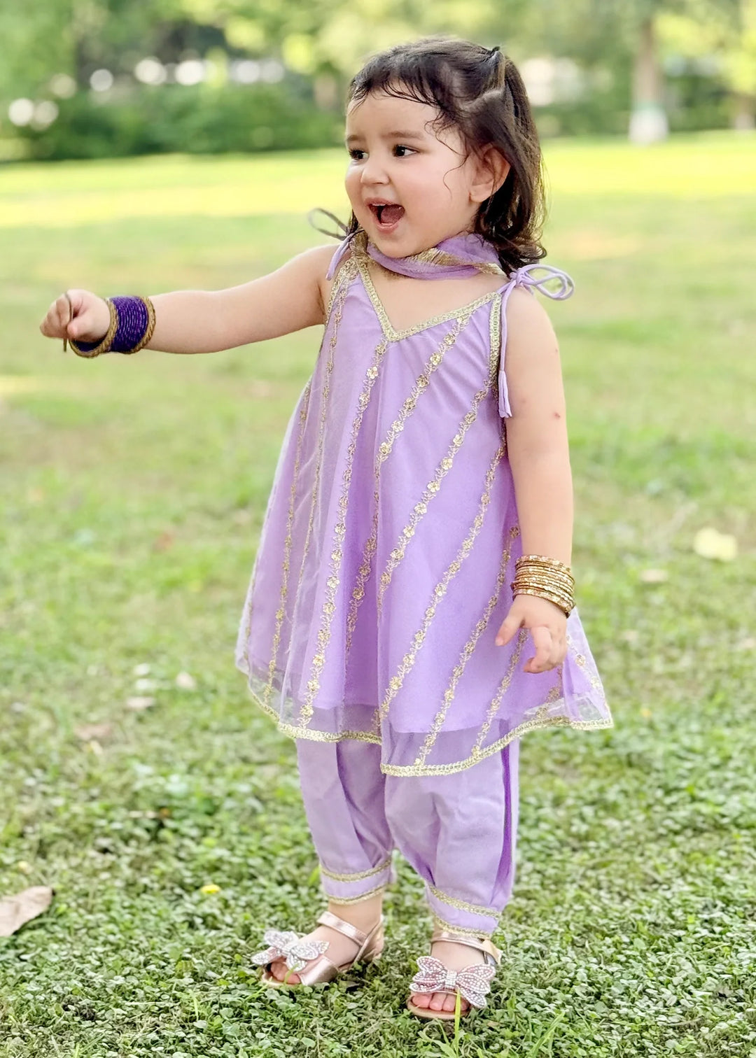 Modest Girls RTW Embroidered Net 3 Piece Suit Purple Festive Collection