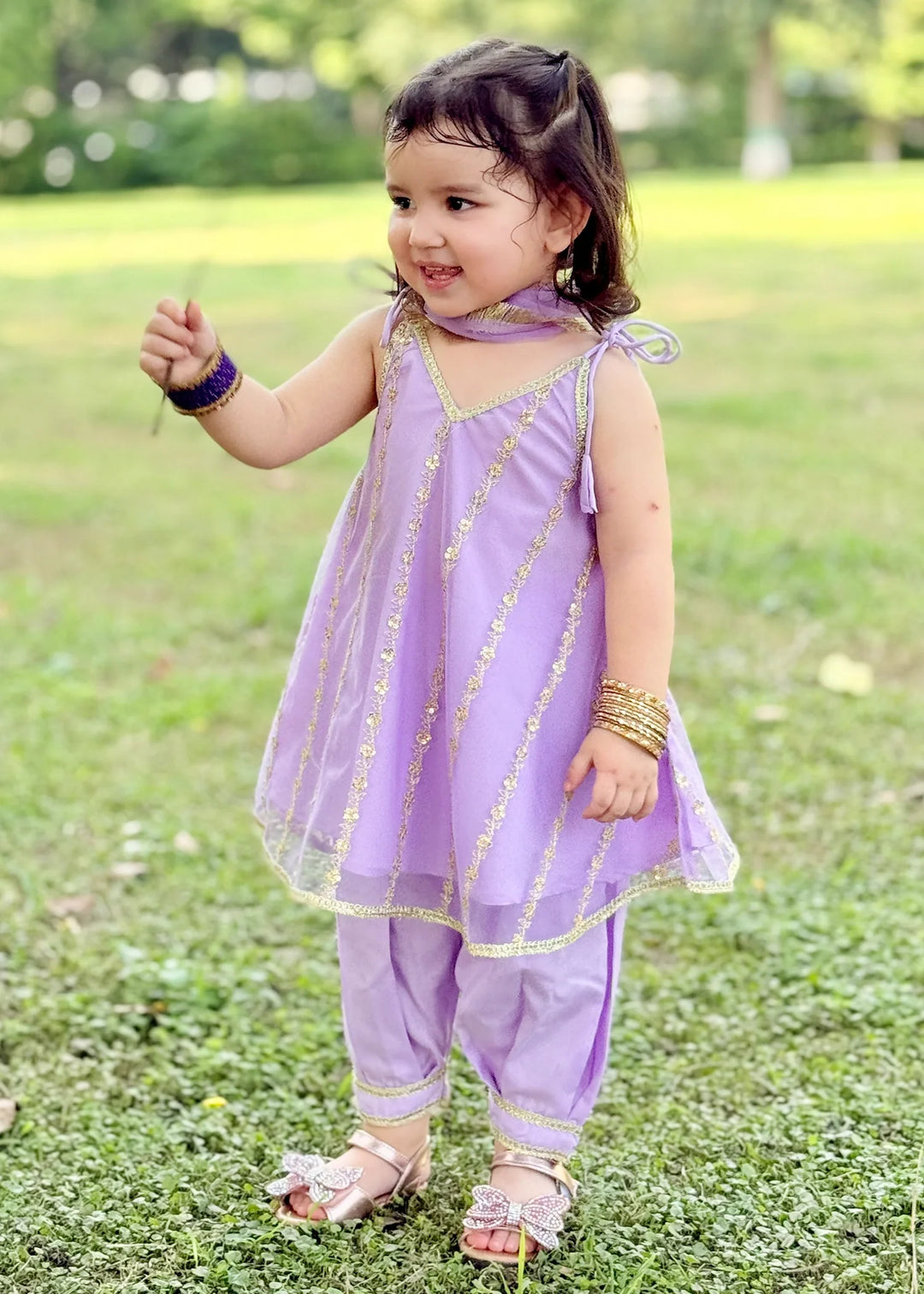 Modest Girls RTW Embroidered Net 3 Piece Suit Purple Festive Collection