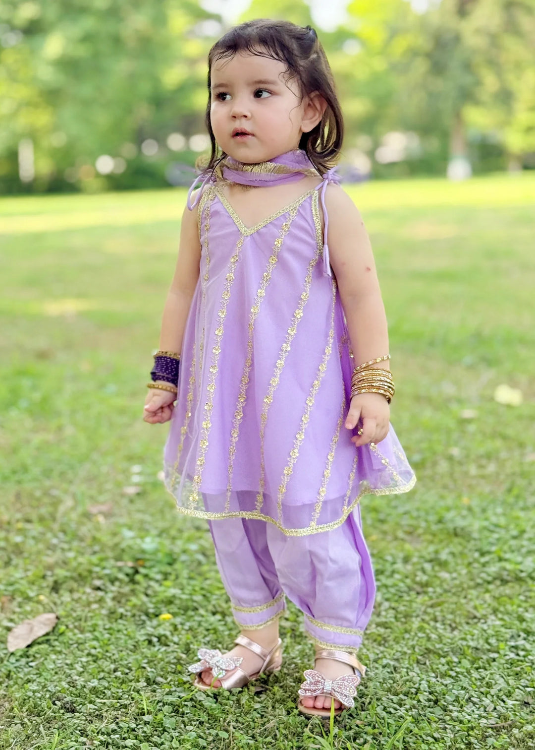 Modest Girls RTW Embroidered Net 3 Piece Suit Purple Festive Collection