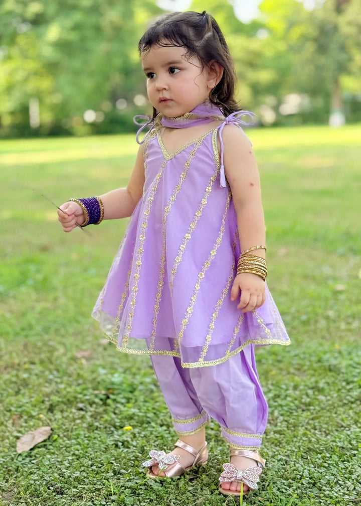 Modest Girls RTW Embroidered Net 3 Piece Suit Purple Festive Collection