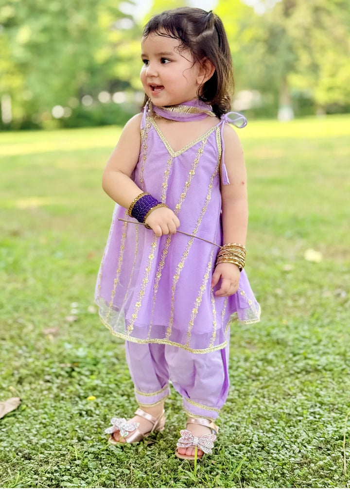 Modest Girls RTW Embroidered Net 3 Piece Suit Purple Festive Collection