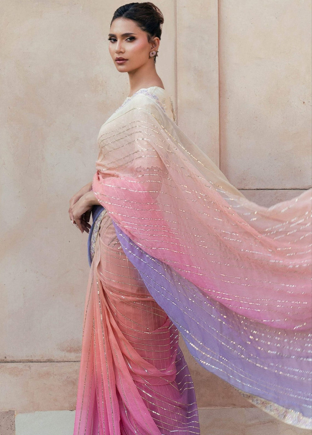 Rusukh by Sahane Unstitched Embroidered Chiffon Saree Suit RUZAIN Festive Collection