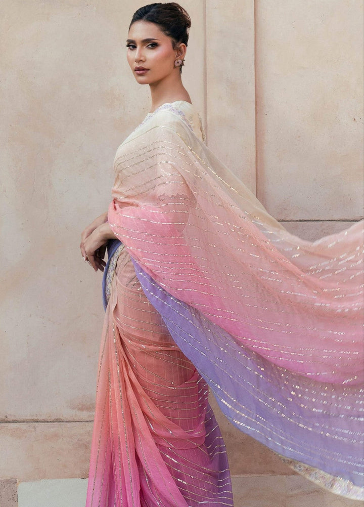 Rusukh by Sahane Unstitched Embroidered Chiffon Saree Suit RUZAIN Festive Collection