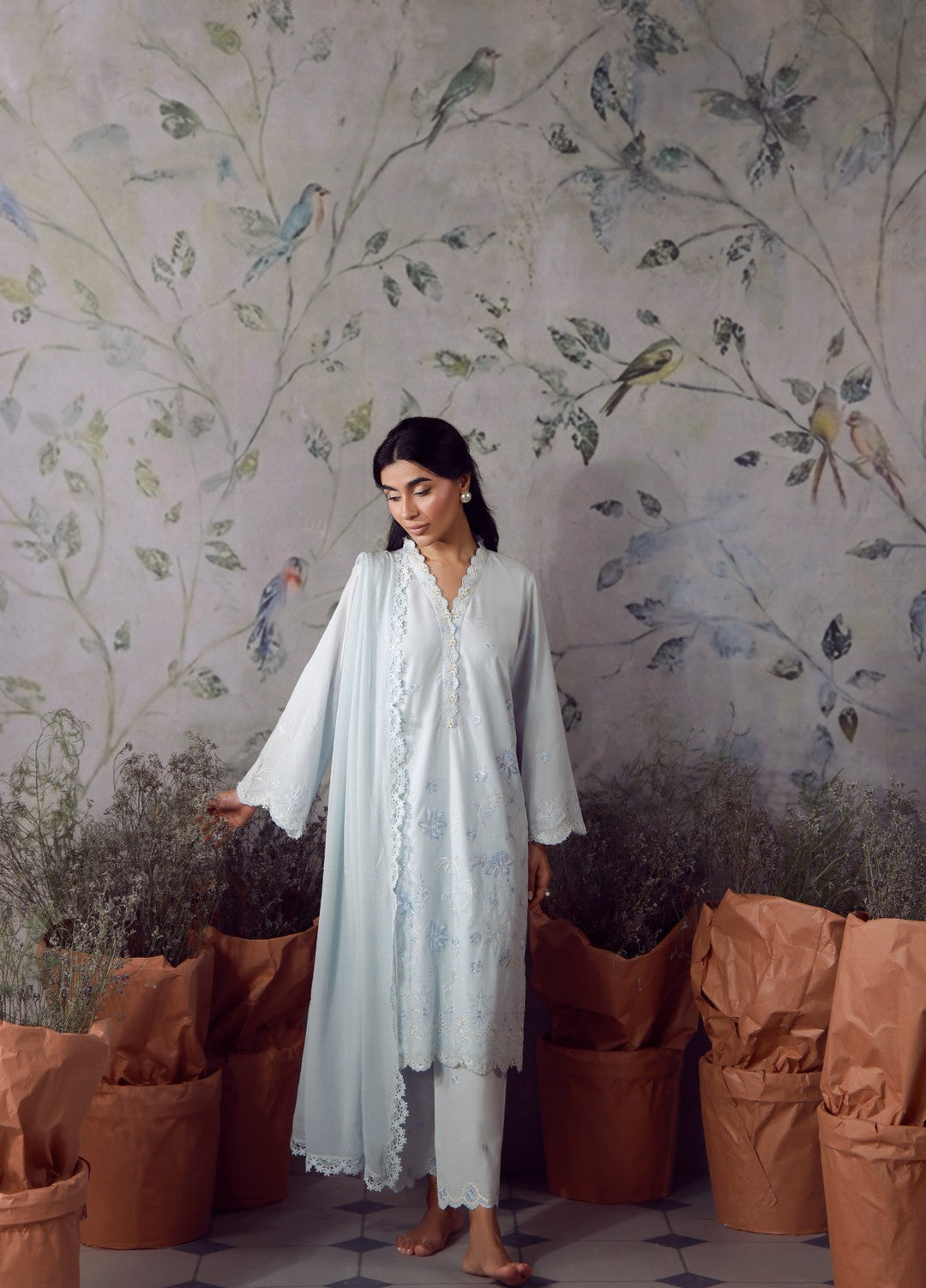 Sahar Women RTW Chikankari Cambric 3 Piece Suit FROSTED BLUE Festive Collection