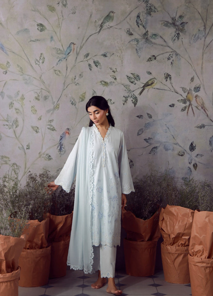 Sahar Women RTW Chikankari Cambric 3 Piece Suit FROSTED BLUE Festive Collection