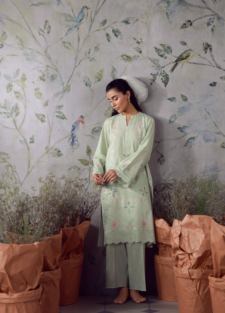 Sahar Women RTW Chikankari Cambric 3 Piece Suit Sage Cream Festive Collection