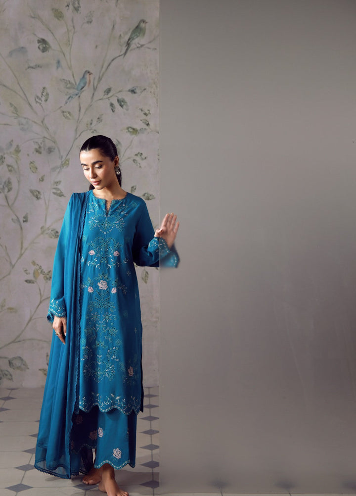 Sahar Women RTW Chikankari Cambric 3 Piece Suit CRYSTAL TEAL Festive Collection