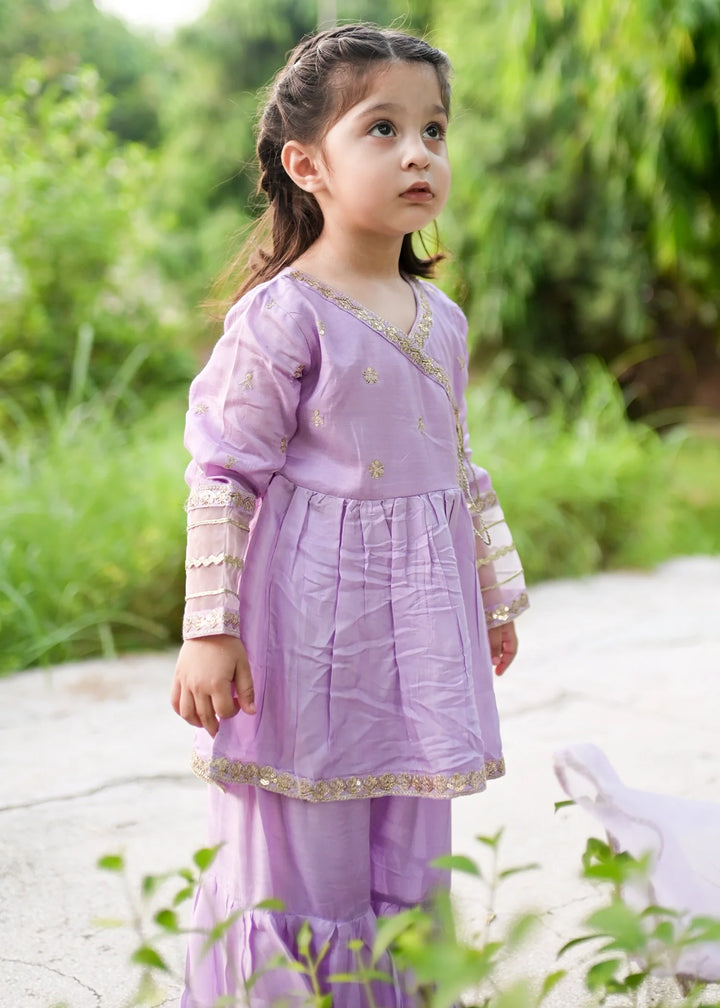 Modest Girls RTW Embroidered Cotton Silk 3 Piece Suit  11310 Purple Festive Collection