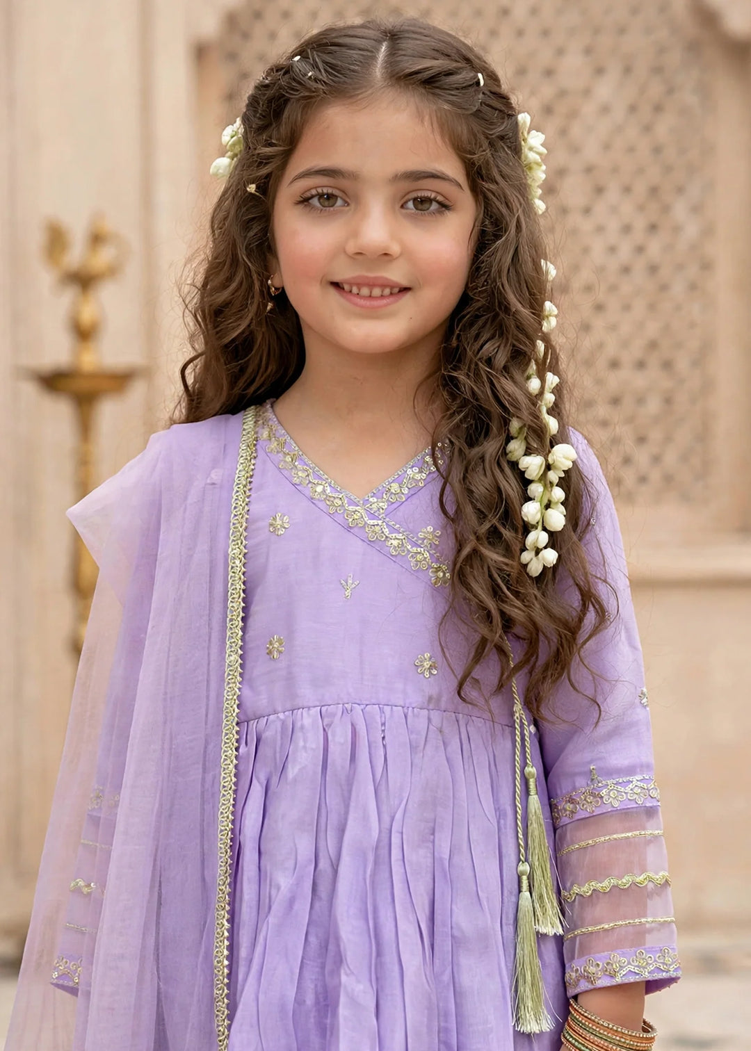 Modest Girls RTW Embroidered Cotton Silk 3 Piece Suit  11310 Purple Festive Collection
