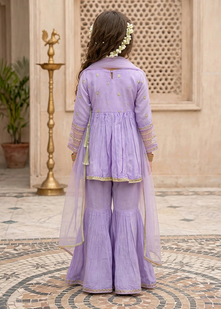 Modest Girls RTW Embroidered Cotton Silk 3 Piece Suit  11310 Purple Festive Collection