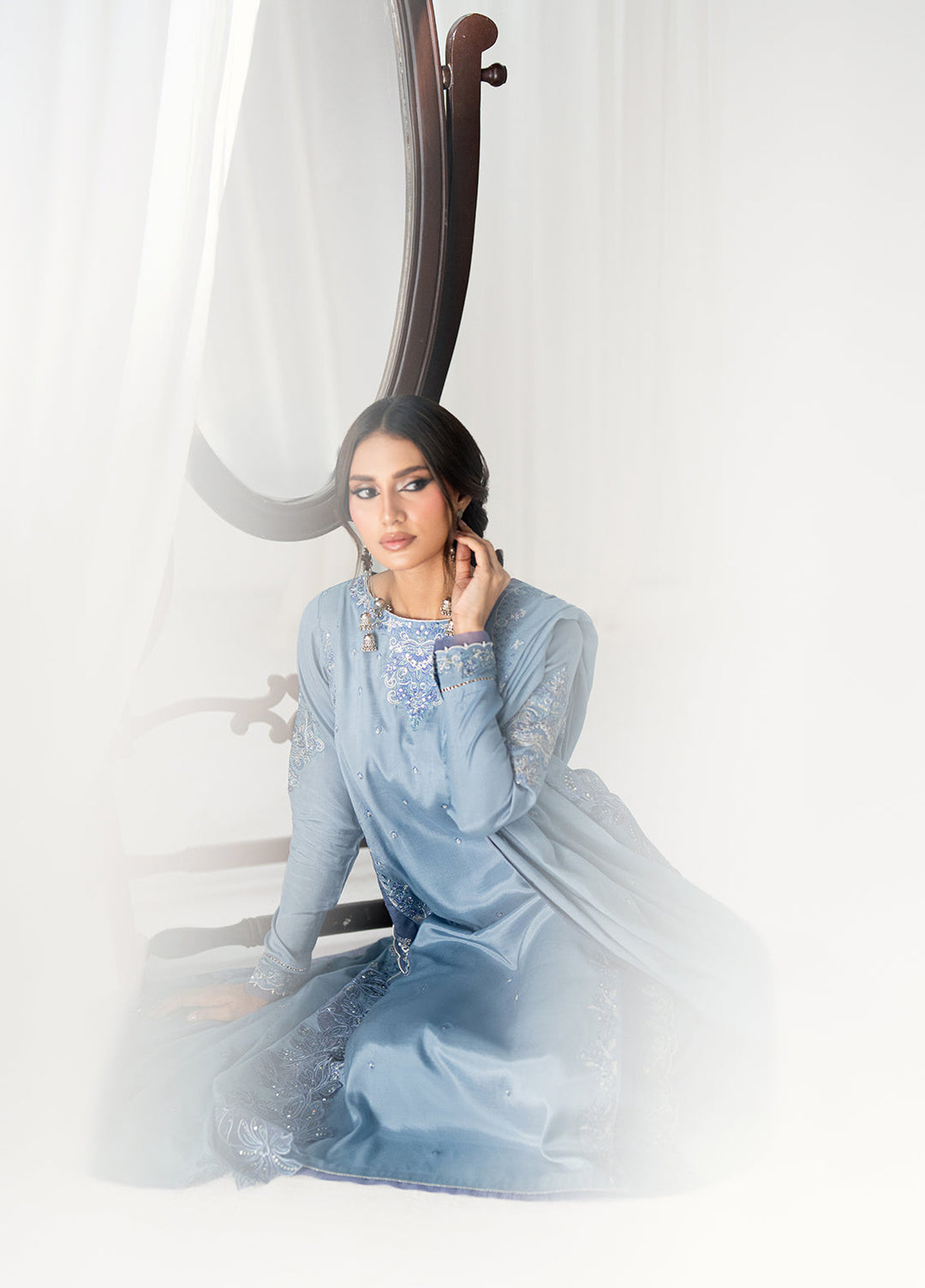 Efsun by Sahane Women RTW Embroidered Sheesh Silk 3 Piece Suit FP8801 Yakamoz Festive Collection