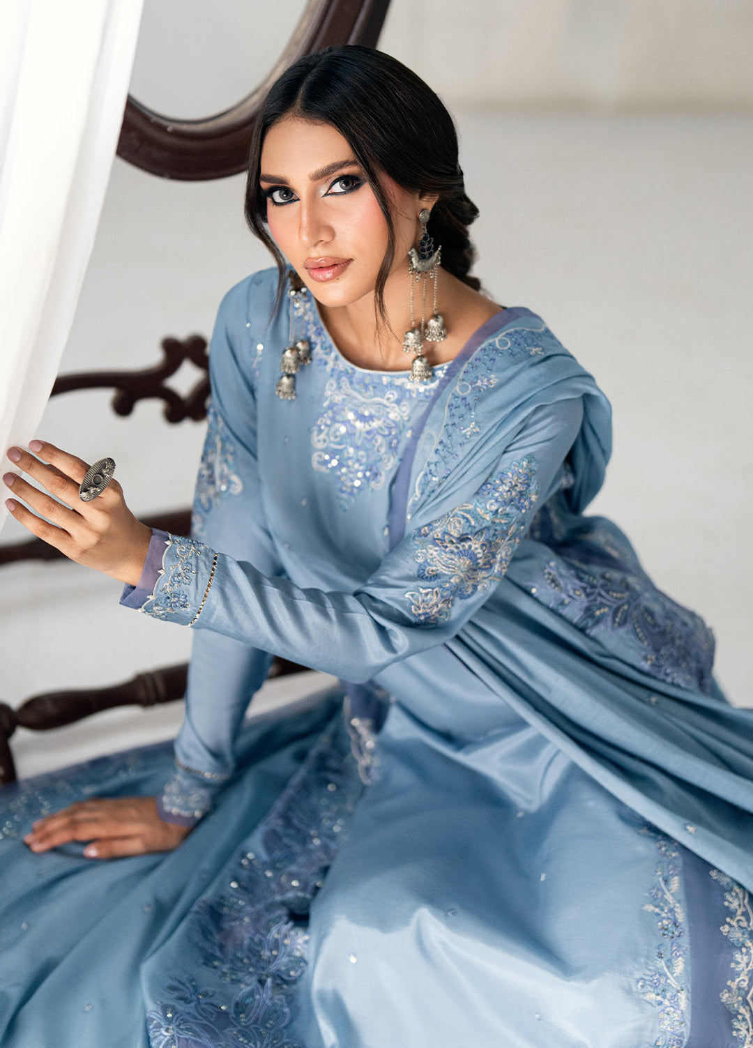 Efsun by Sahane Women RTW Embroidered Sheesh Silk 3 Piece Suit FP8801 Yakamoz Festive Collection