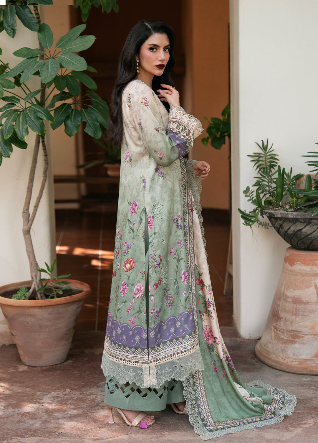 Khizaan by Sahane Unstitched Printed Cotton Viscose 3 Piece Suit Rosemary Winter Collection