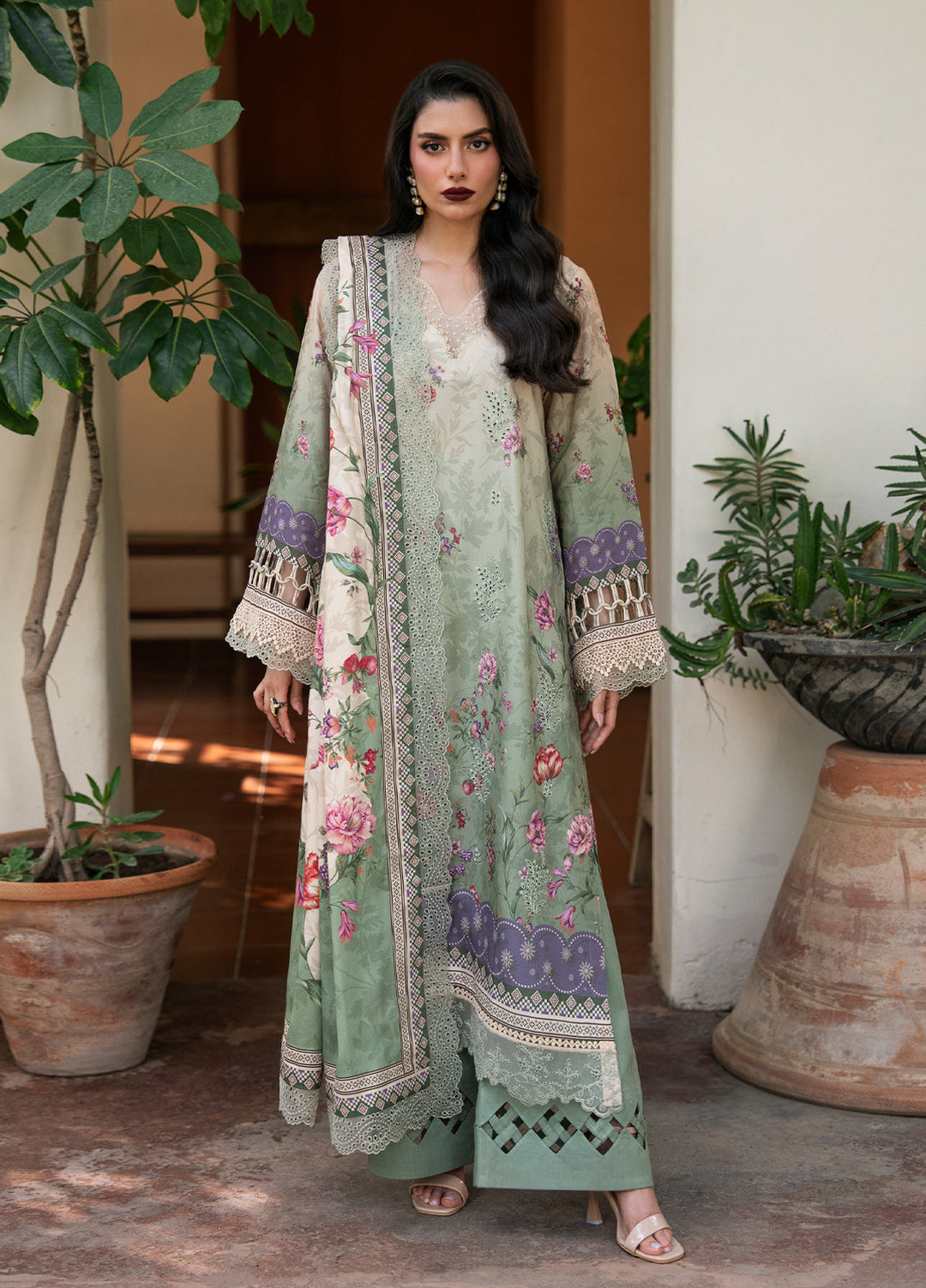 Khizaan by Sahane Unstitched Printed Cotton Viscose 3 Piece Suit Rosemary Winter Collection