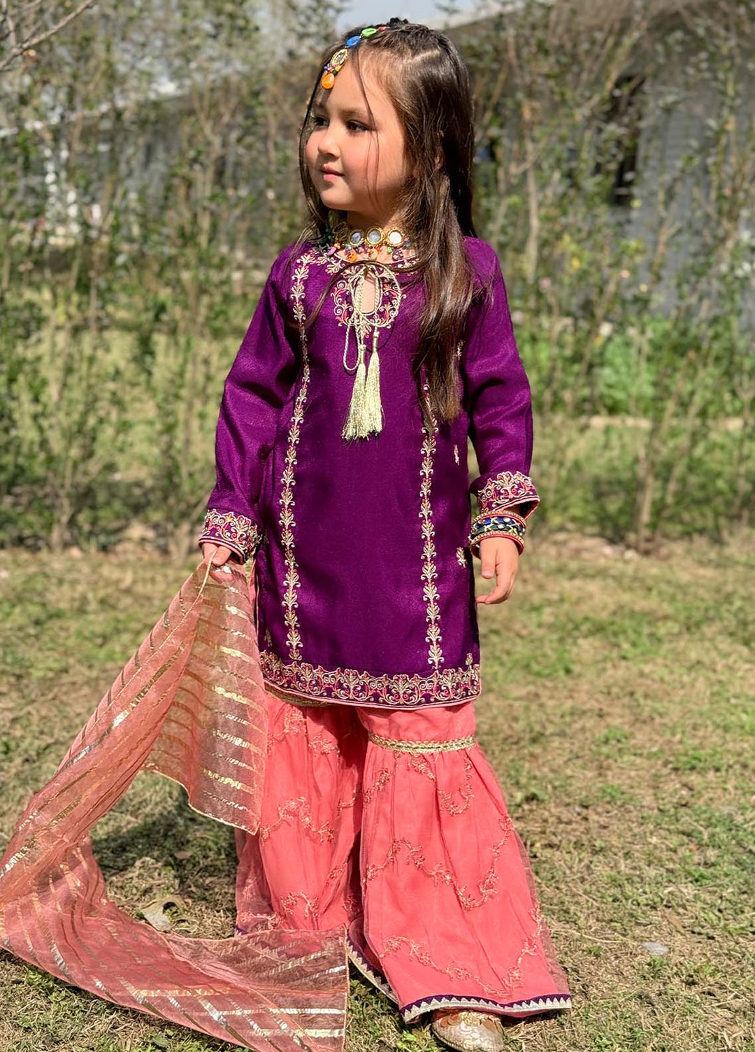 Modest Pret Embroidered Rawsilk 3 Piece Suit Gulnoor - Purple