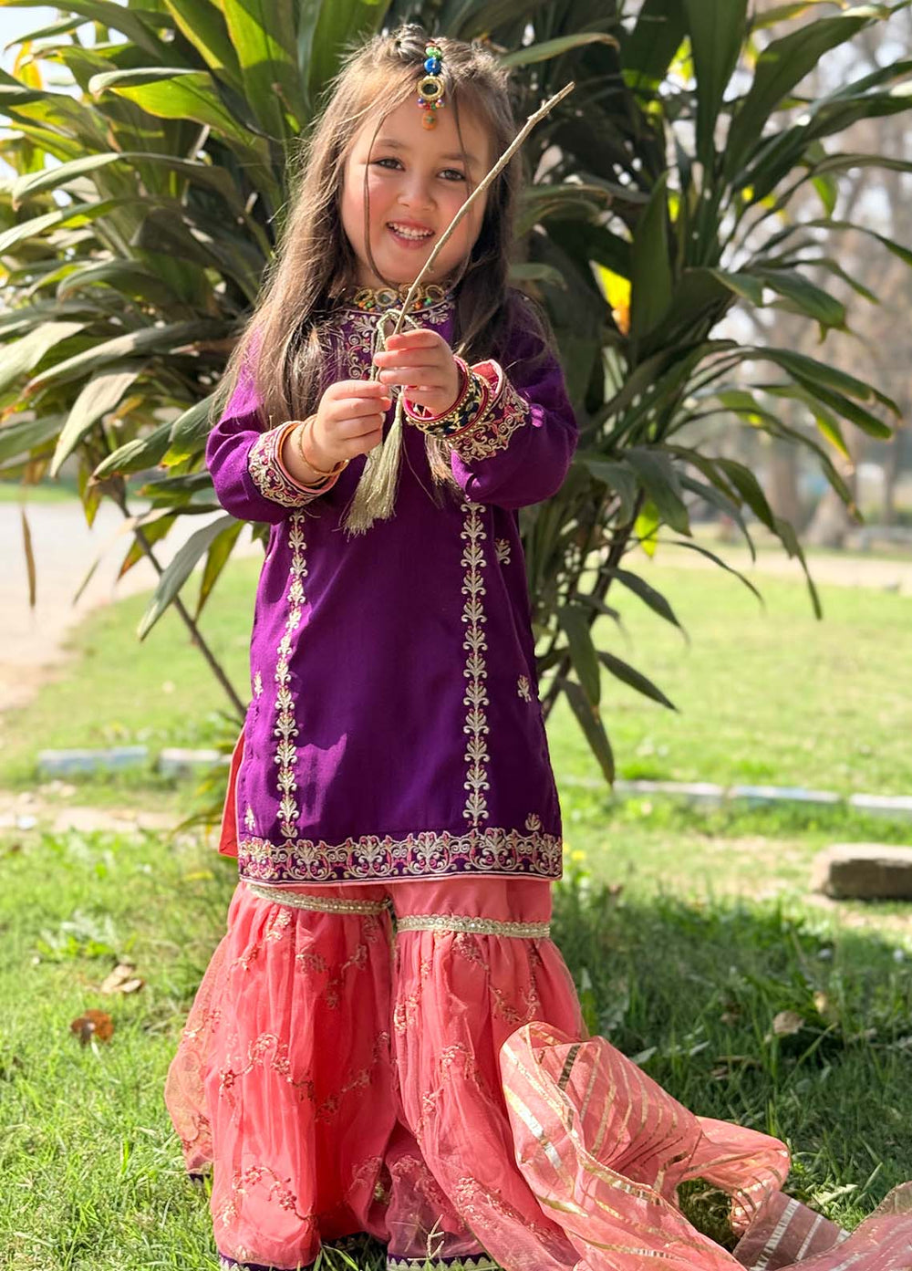 Modest Pret Embroidered Rawsilk 3 Piece Suit Gulnoor - Purple