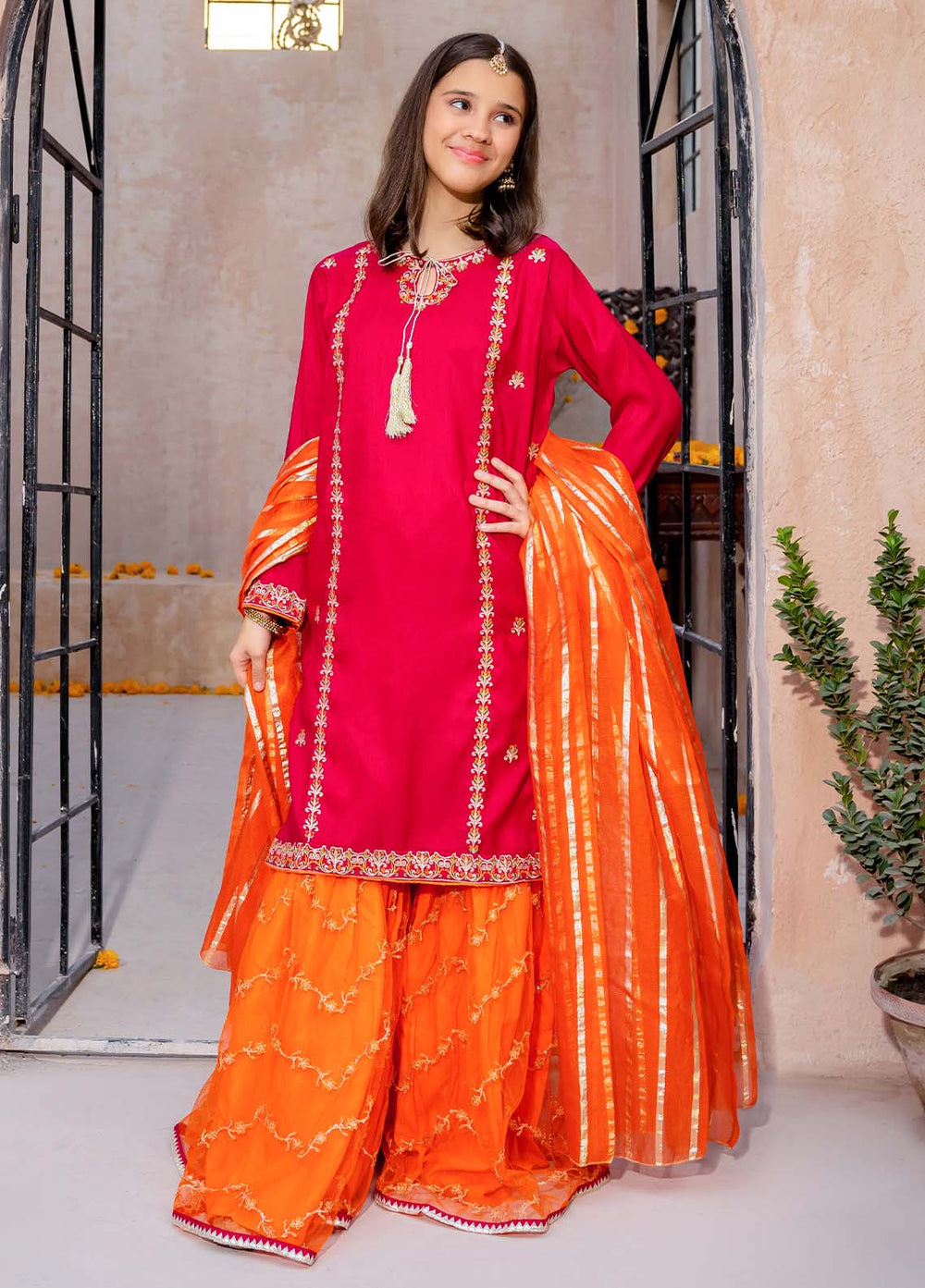 Modest Pret Girls Rawsilk 3 Piece Suit Gulnoor Pink