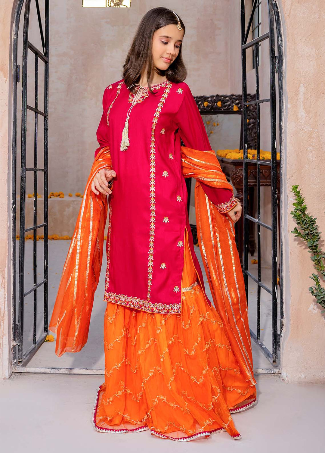 Modest Pret Girls Rawsilk 3 Piece Suit Gulnoor Pink