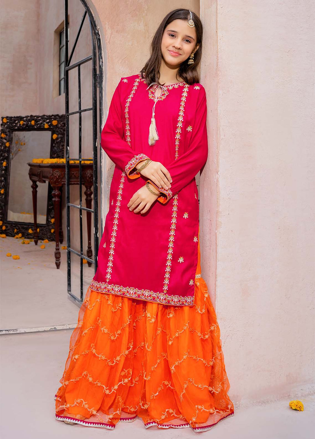 Modest Pret Girls Rawsilk 3 Piece Suit Gulnoor Pink