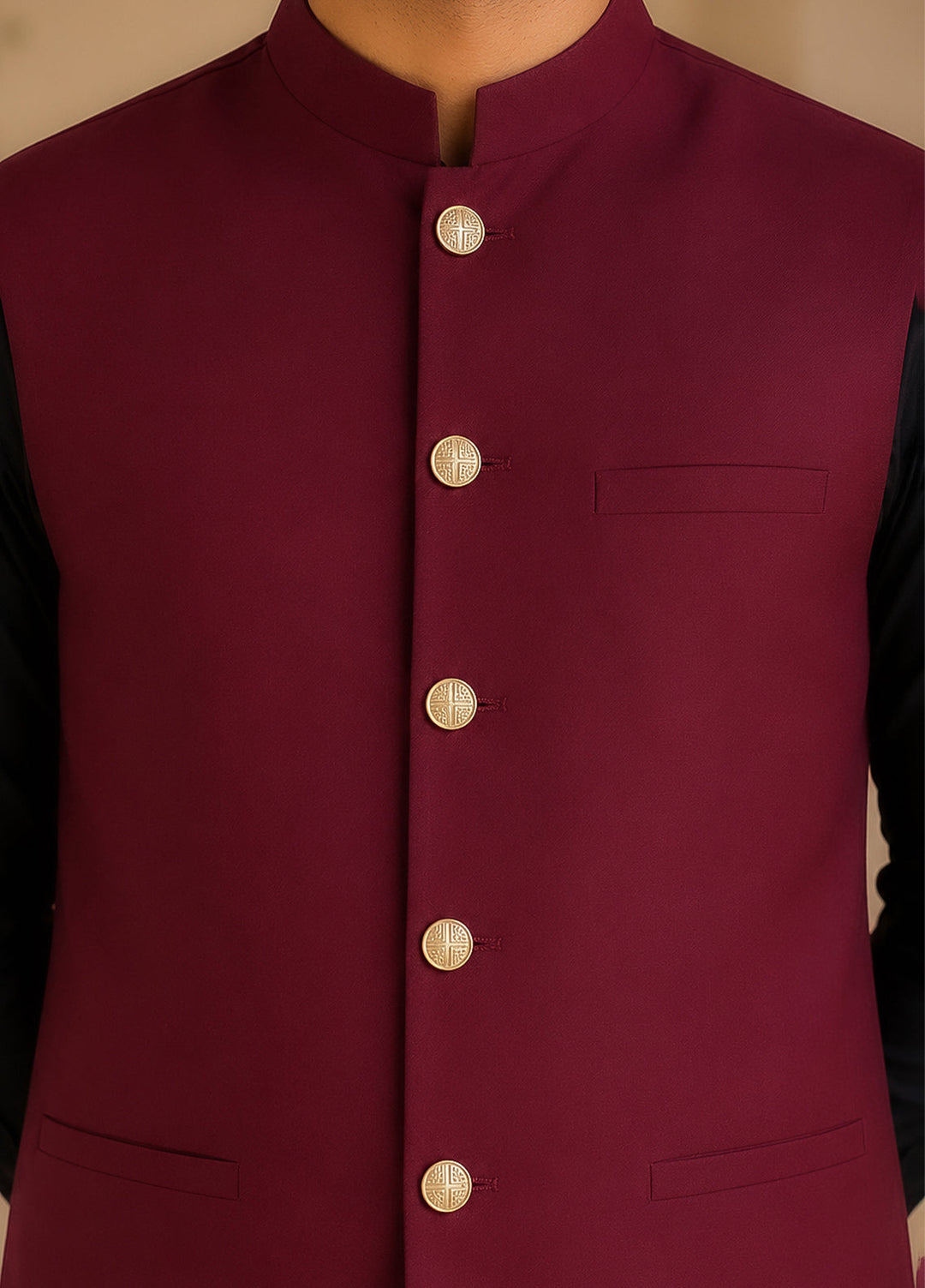 Black Kurta Shalwar with Maroon Waistcoat