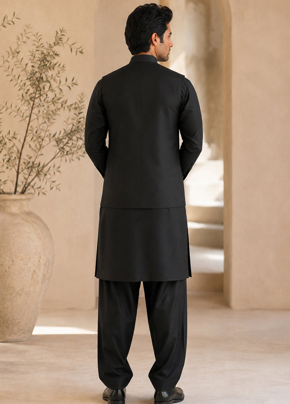 Black Kurta Shalwar with Waistcoat