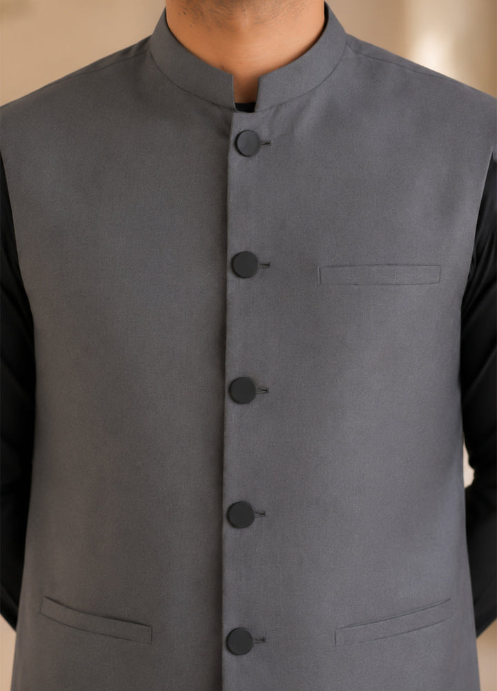 Black Kurta Shalwar with Gray Waistcoat