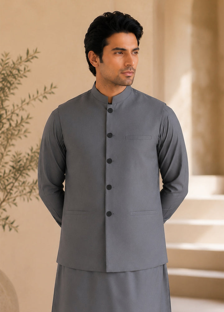 Gray Kurta Shalwar with Waistcoat