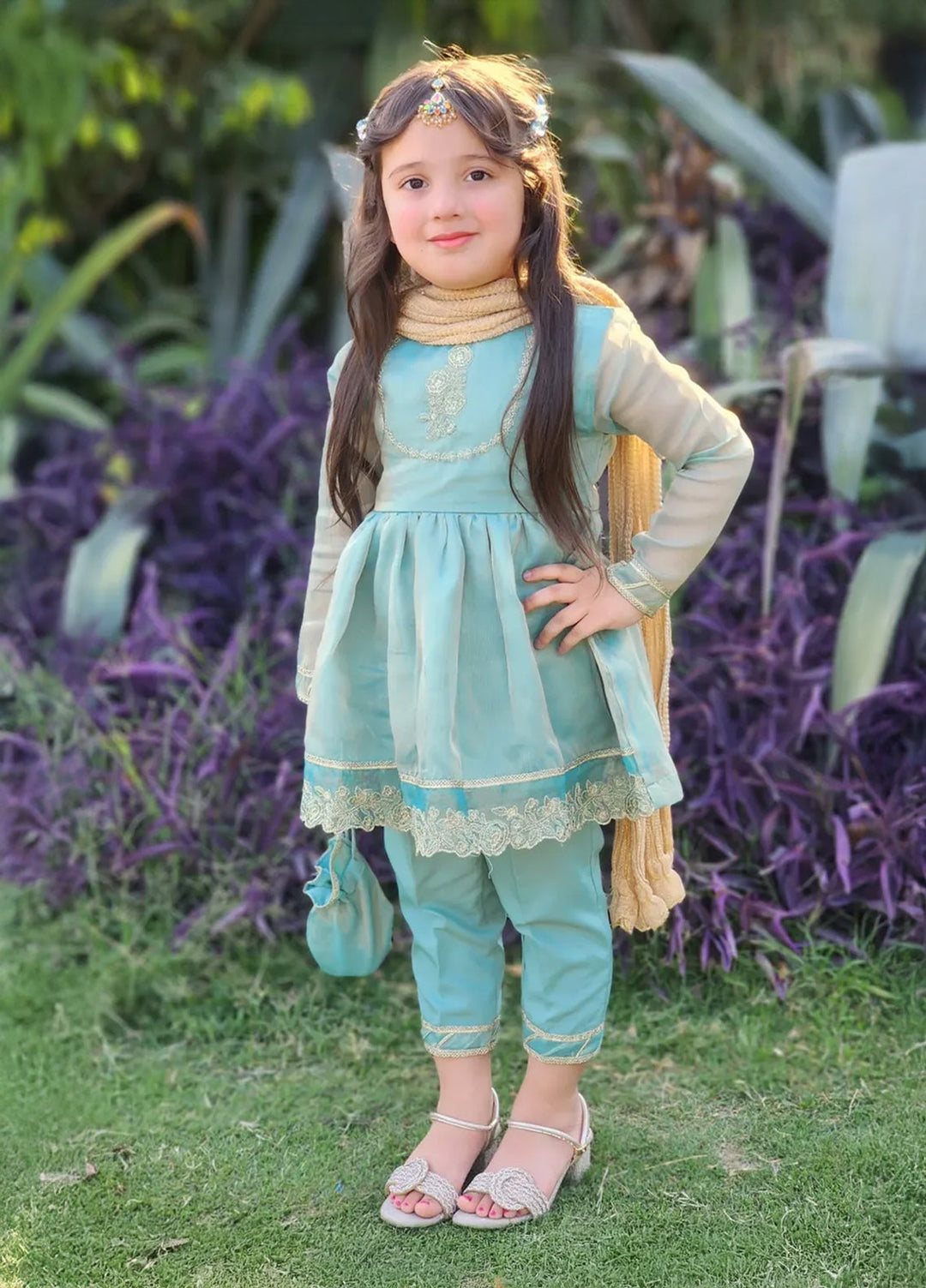Modest Pret Girls Maysuri 3 Piece Suit Green Frock 9025