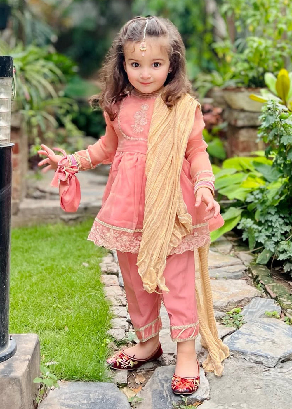 Modest Pret Girls Maysuri 3 Piece Suit Pink Frock 9025