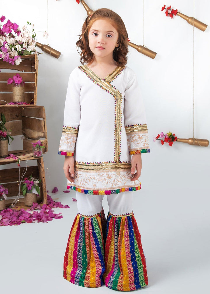 Modest Pret Emblished Raw Silk 3 Piece Suit Mah e Noor White