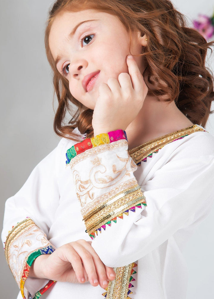 Modest Pret Emblished Raw Silk 3 Piece Suit Mah e Noor White