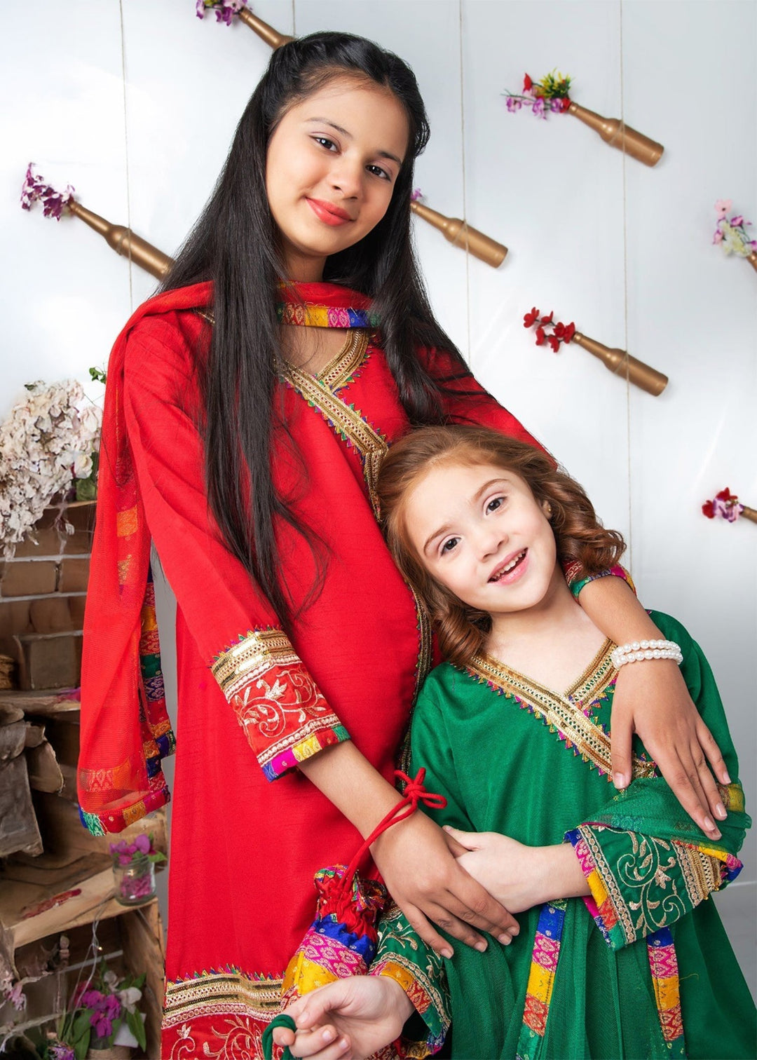 Modest Pret Emblished Raw Silk 3 Piece Suit Mah e Noor Red
