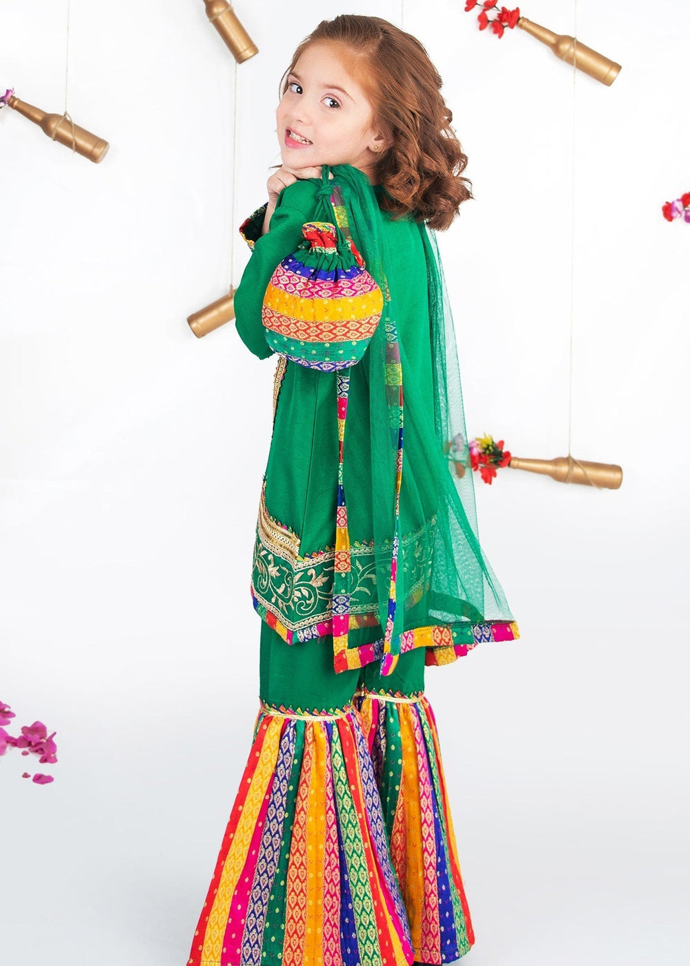 Modest Pret Emblished Raw Silk 3 Piece Suit Mah e Noor Green