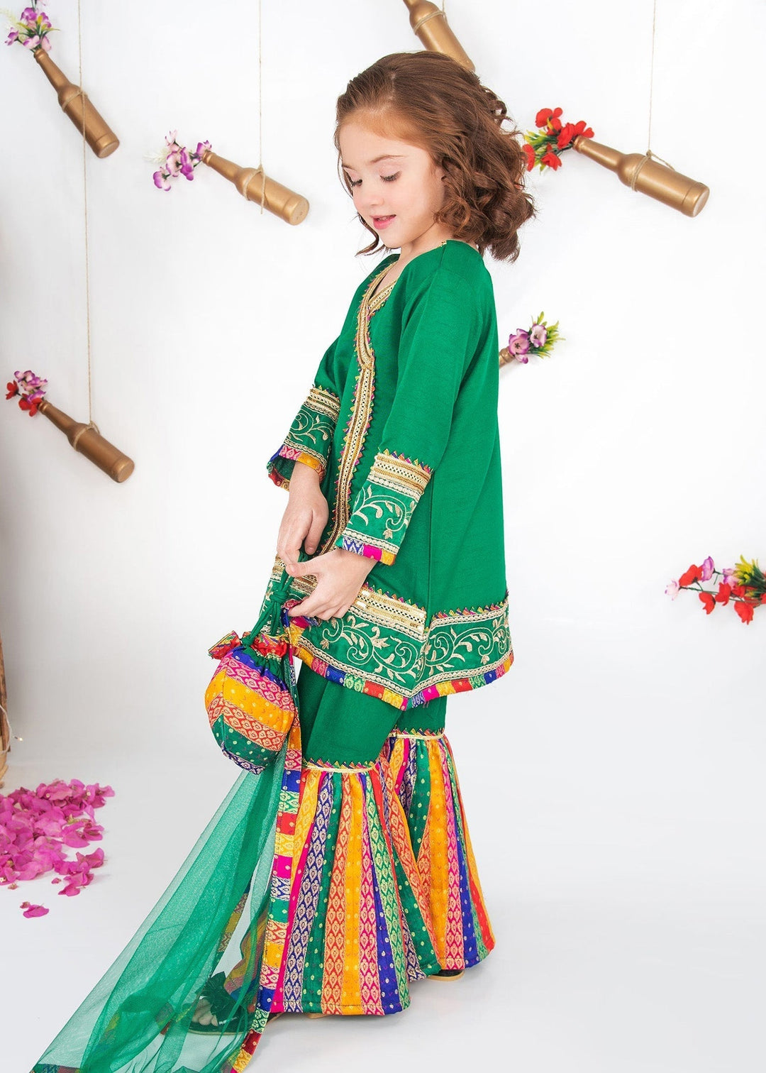 Modest Pret Emblished Raw Silk 3 Piece Suit Mah e Noor Green