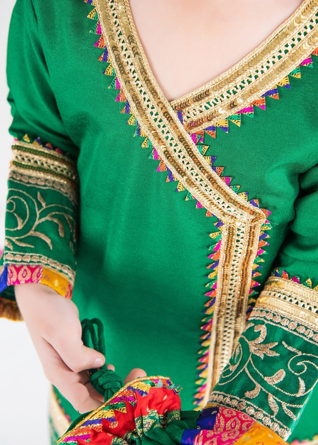 Modest Pret Emblished Raw Silk 3 Piece Suit Mah e Noor Green