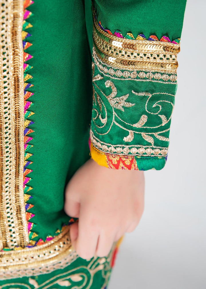 Modest Pret Emblished Raw Silk 3 Piece Suit Mah e Noor Green