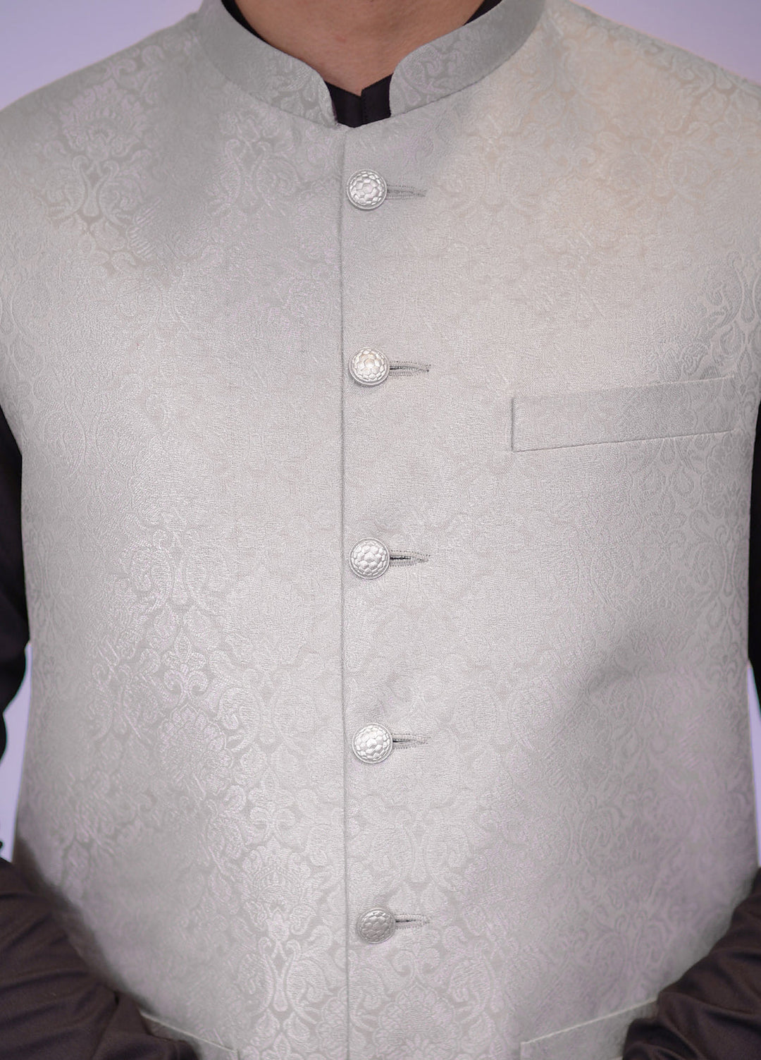 Silver Grey Jamawar Waistcoat